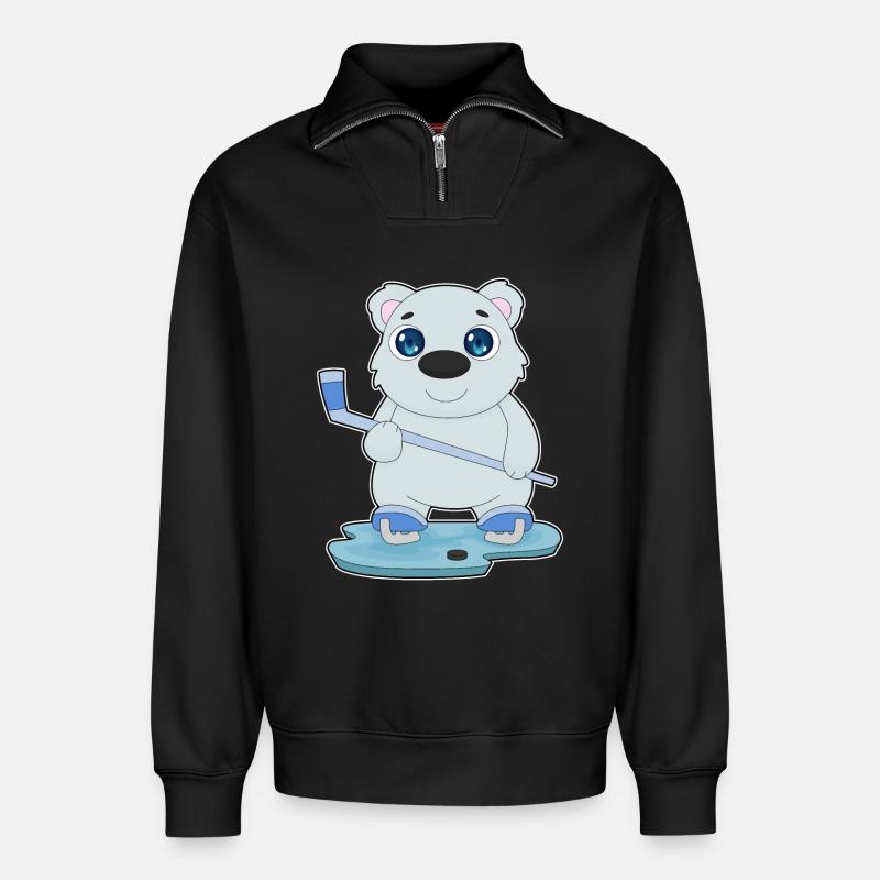 Eisbär Eishockey Eishockeyschläger - Relaxed Unisex Organic Half Zip Sweatshirt – von SPREAD - Schwarz