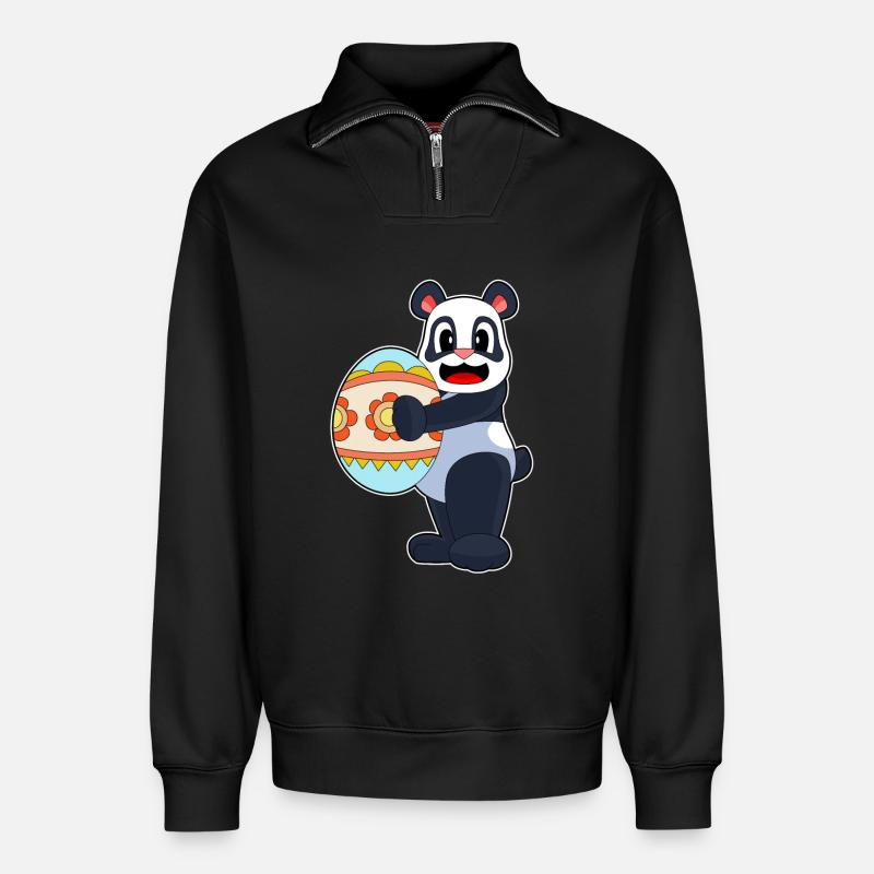 Panda Ostern Osterei - Relaxed Unisex Organic Half Zip Sweatshirt – von SPREAD - Schwarz