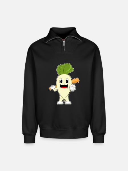 Radish Baseball Baseball Bat - Relaxed Unisex Organic Half Zip Sweatshirt – by SPREAD - black