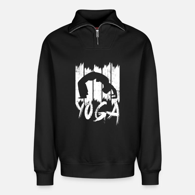 Yoga Pose - Relaxed Unisex Organic Half Zip Sweatshirt – von SPREAD - Schwarz