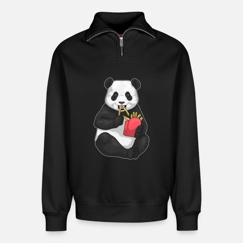 Panda Pommes frites - Relaxed Unisex Organic Half Zip Sweatshirt – von SPREAD - Schwarz