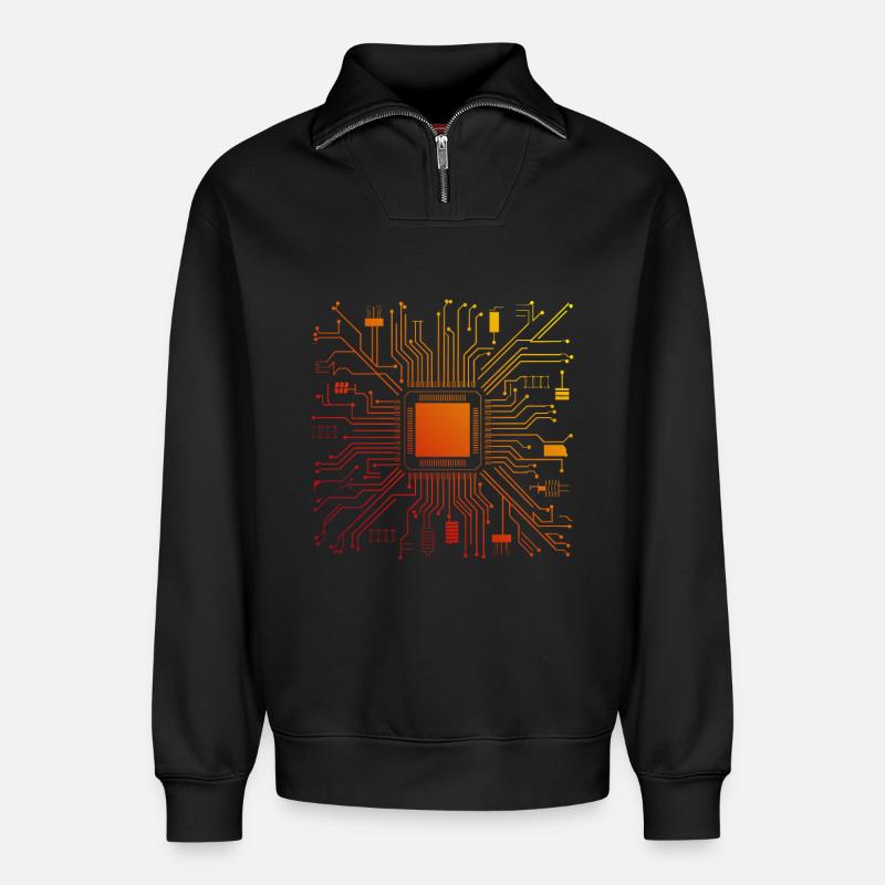 Tech Computer Motherboard Abstrakter Mikrochip - Relaxed Unisex Organic Half Zip Sweatshirt – von SPREAD - Schwarz