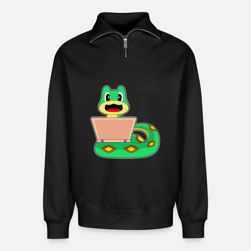 Snake Laptop - Relaxed Unisex Organic Half Zip Sweatshirt – by SPREAD - black