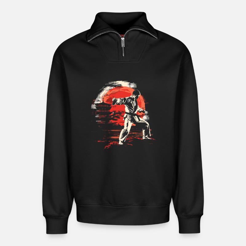 Karateka Graphics - Relaxed Unisex Organic Half Zip Sweatshirt – by SPREAD - black