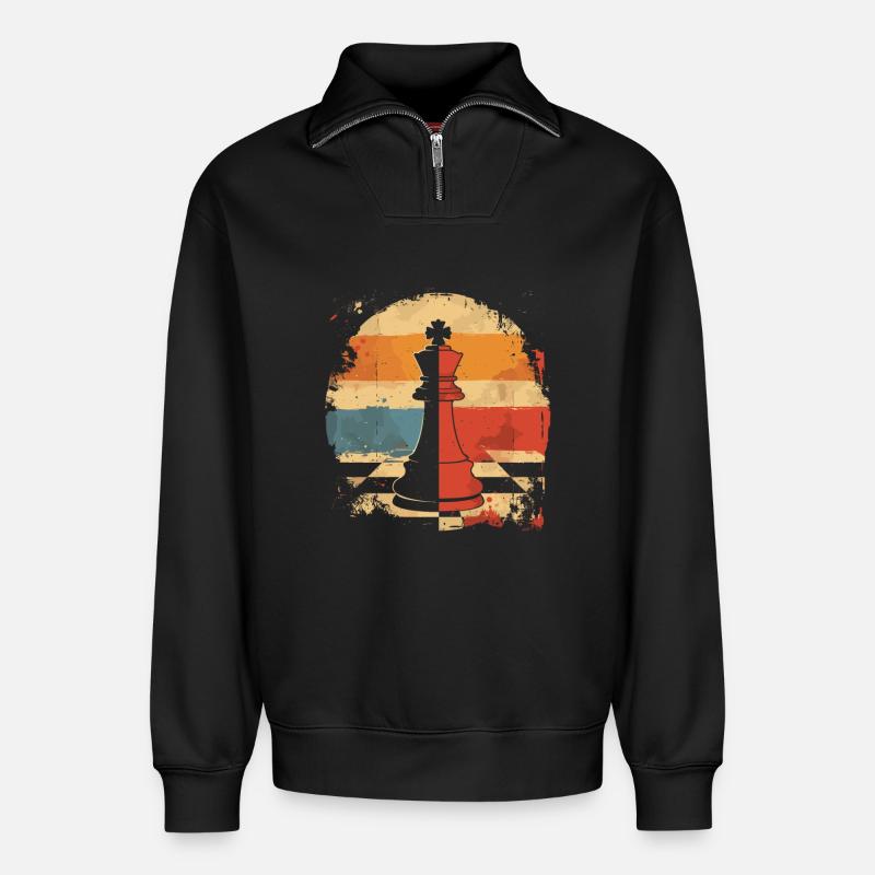 Schachfigur Retrowave - Relaxed Unisex Organic Half Zip Sweatshirt – von SPREAD - Schwarz