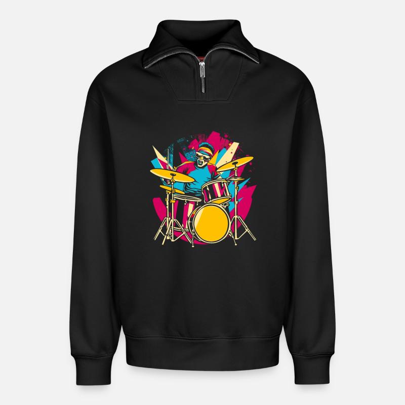 Schlagzeuger Synthwave - Relaxed Unisex Organic Half Zip Sweatshirt – von SPREAD - Schwarz
