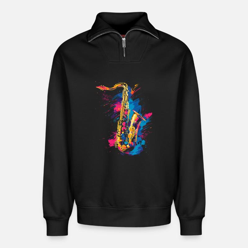 Saxophon Graffiti - Relaxed Unisex Organic Half Zip Sweatshirt – von SPREAD - Schwarz