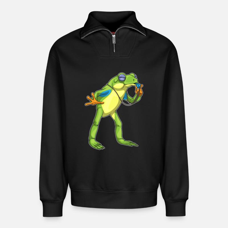 Frog Referee Whistle - Relaxed Unisex Organic Half Zip Sweatshirt – by SPREAD - black