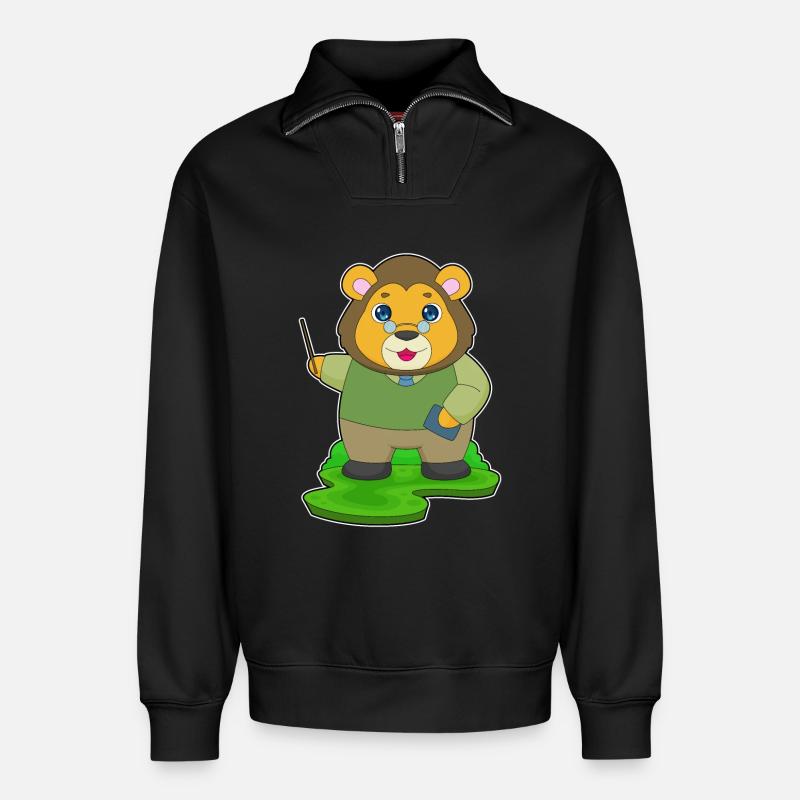 Löwe Lehrer Pointer - Relaxed Unisex Organic Half Zip Sweatshirt – von SPREAD - Schwarz