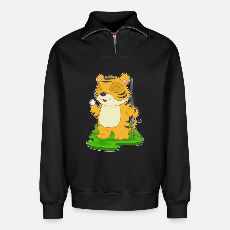 Tiger Billiard Queue - Relaxed Unisex Organic Half Zip Sweatshirt – von SPREAD - Schwarz