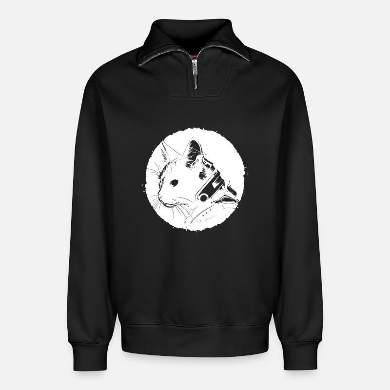 Steampunk Katze - Relaxed Unisex Organic Half Zip Sweatshirt – von SPREAD - Schwarz