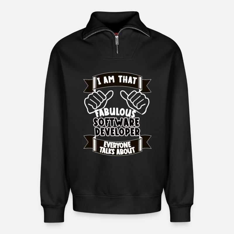 Software Developer Funny Saying Gift - Relaxed Unisex Organic Half Zip Sweatshirt – by SPREAD - black