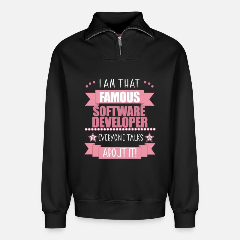 Software Developer Profession Ladies Gift - Relaxed Unisex Organic Half Zip Sweatshirt – by SPREAD - black