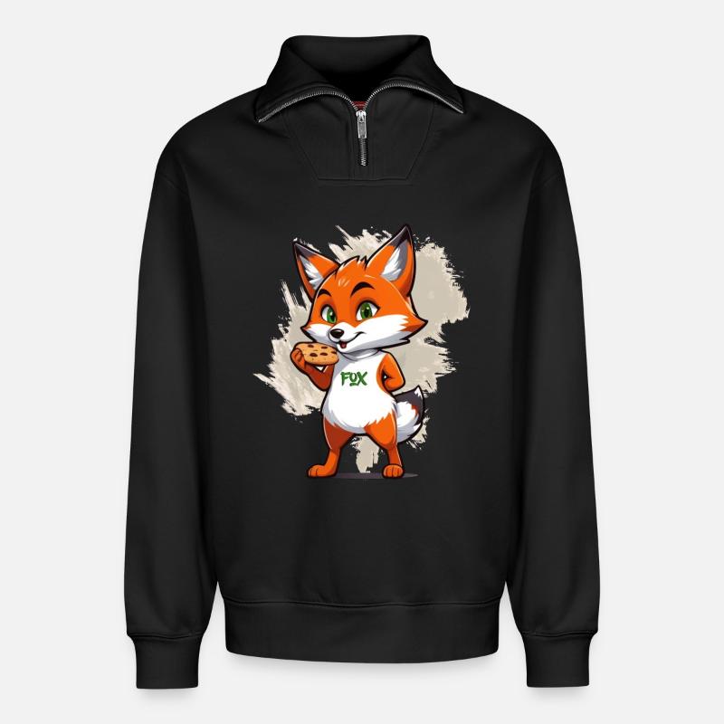Renard aux biscuits - Sweat unisexe décontracté en coton biologique à demi-zip – de SPREAD - noir