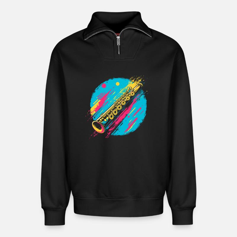 Flöte - Relaxed Unisex Organic Half Zip Sweatshirt – von SPREAD - Schwarz