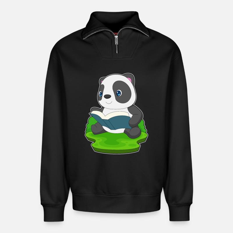 Panda Buch - Relaxed Unisex Organic Half Zip Sweatshirt – von SPREAD - Schwarz
