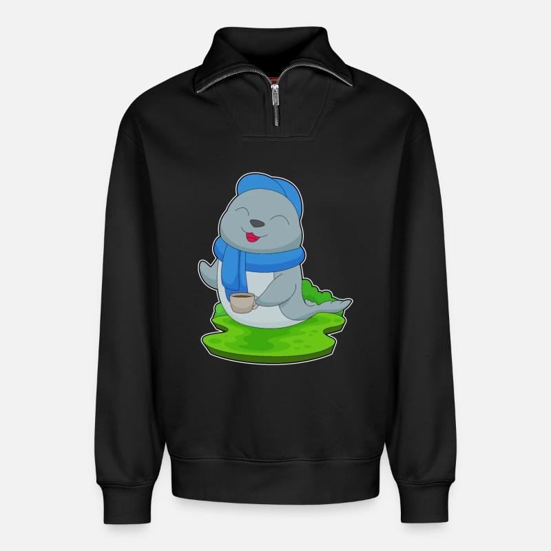 Seal Coffee Mug - Relaxed Unisex Organic Half Zip Sweatshirt – by SPREAD - black