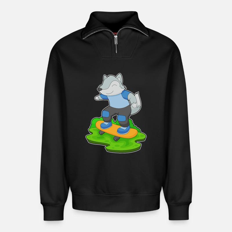 Wolf Skater Skateboard - Relaxed Unisex Organic Half Zip Sweatshirt – von SPREAD - Schwarz