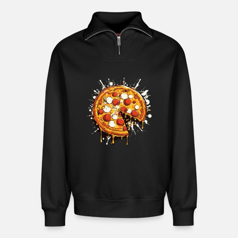 Pizza Grafik - Relaxed Unisex Organic Half Zip Sweatshirt – von SPREAD - Schwarz
