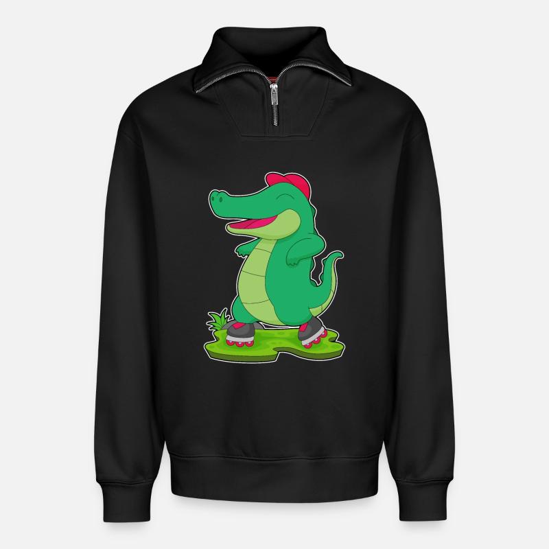 Krokodil Inline skating Rollschuhe - Relaxed Unisex Organic Half Zip Sweatshirt – von SPREAD - Schwarz