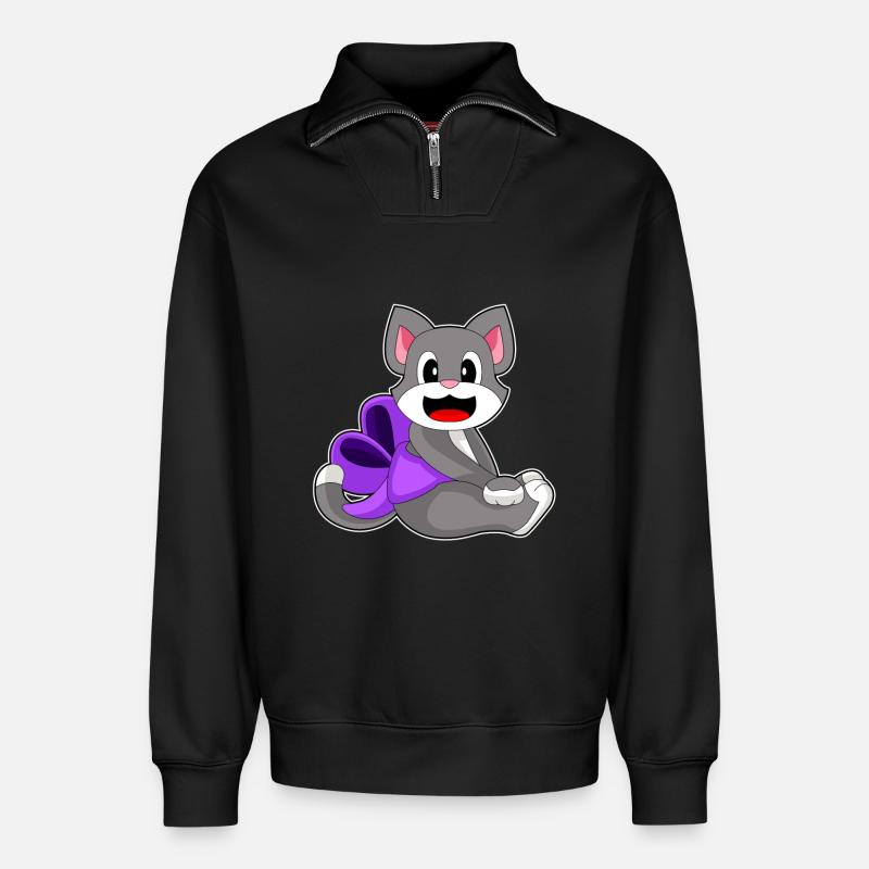 Cat Bow - Relaxed Unisex Organic Half Zip Sweatshirt – by SPREAD - black