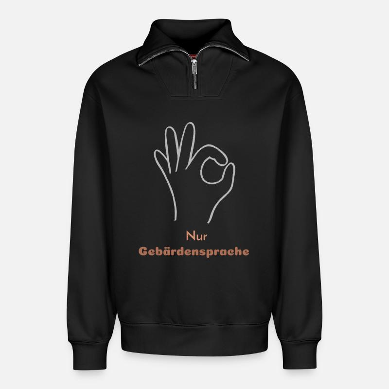 Nur Gebärdensprache - Relaxed Unisex Organic Half Zip Sweatshirt – von SPREAD - Schwarz
