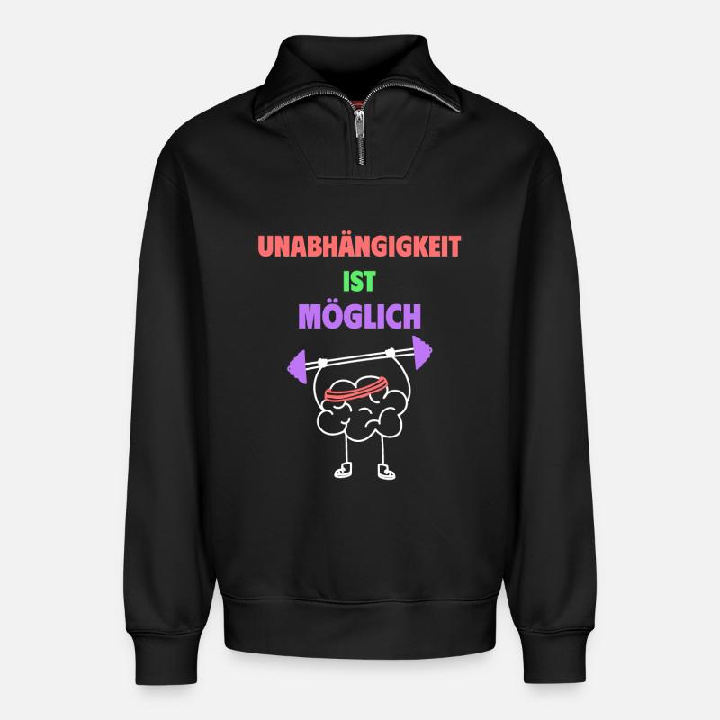 Independence is possible - Relaxed Unisex Organic Half Zip Sweatshirt – by SPREAD - black