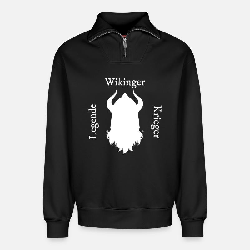 Wikinger Kriegergeist - Relaxed Unisex Organic Half Zip Sweatshirt – von SPREAD - Schwarz
