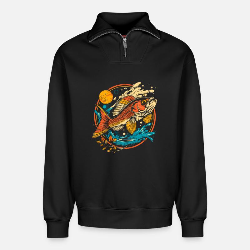 Fisch Illustration - Relaxed Unisex Organic Half Zip Sweatshirt – von SPREAD - Schwarz