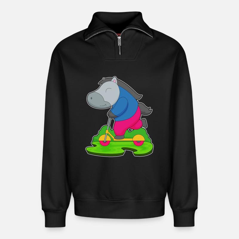 Pferd Roller - Relaxed Unisex Organic Half Zip Sweatshirt – von SPREAD - Schwarz