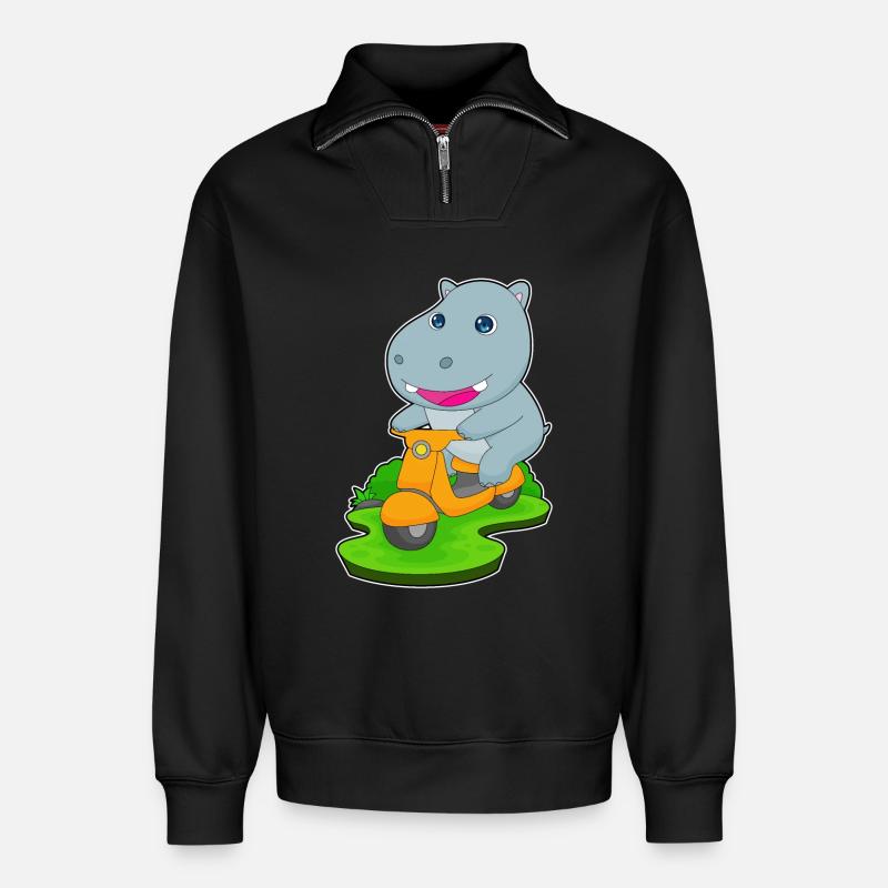 Hippo Scooter - Relaxed Unisex Organic Half Zip Sweatshirt – by SPREAD - black
