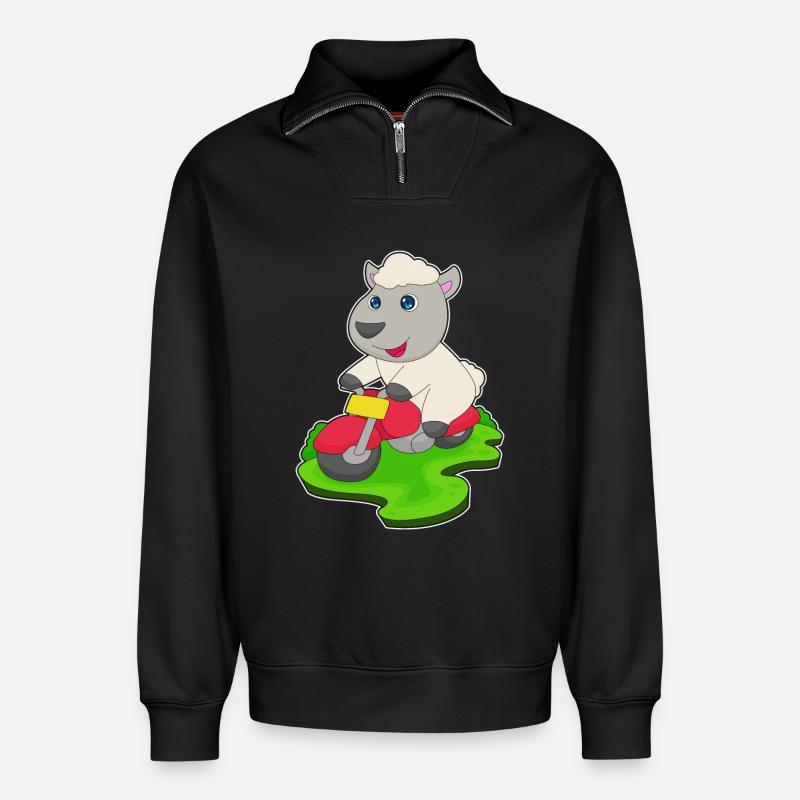 Sheep Scooter - Relaxed Unisex Organic Half Zip Sweatshirt – by SPREAD - black