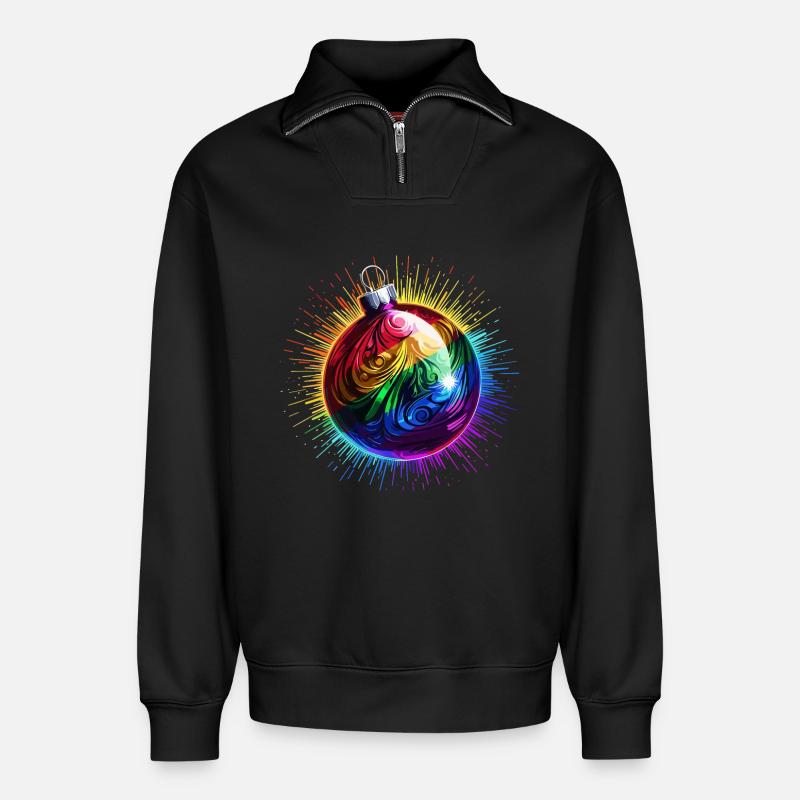 Regenbogen Weihnachtskugel LGBTQ Weihnachten - Relaxed Unisex Organic Half Zip Sweatshirt – von SPREAD - Schwarz
