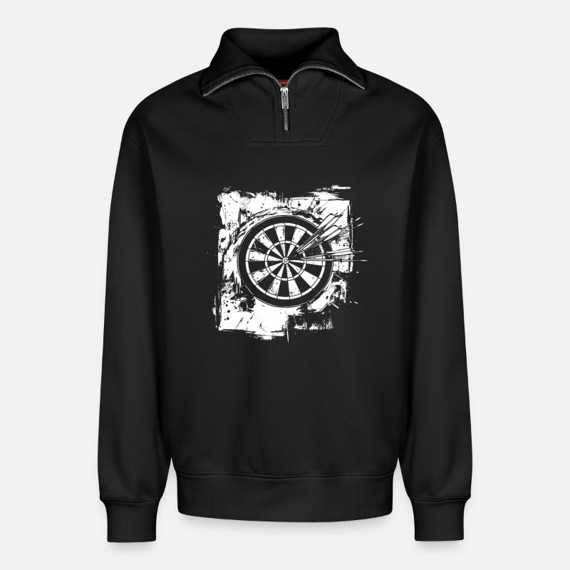 Jeu de fléchettes drôle - Sweat unisexe décontracté en coton biologique à demi-zip – de SPREAD - noir