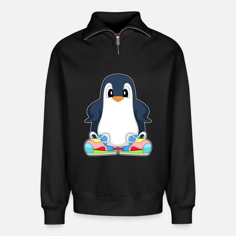 Pinguin große Schuhe - Relaxed Unisex Organic Half Zip Sweatshirt – von SPREAD - Schwarz