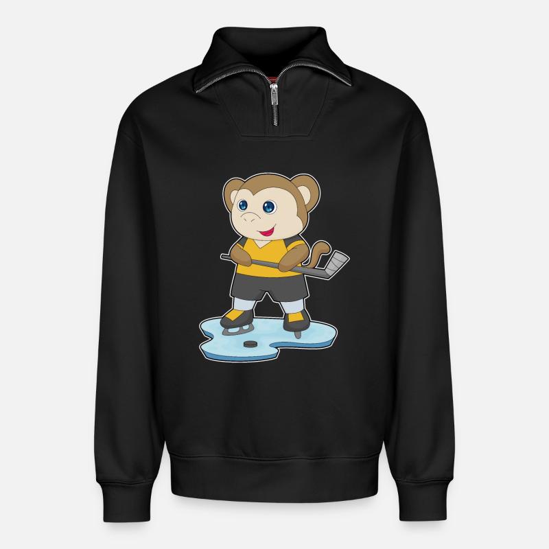 Affe Eishockey Eishockeyschläger - Relaxed Unisex Organic Half Zip Sweatshirt – von SPREAD - Schwarz