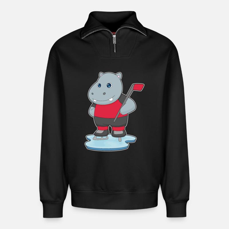 Nilpferd Eishockey Eishockeyschläger - Relaxed Unisex Organic Half Zip Sweatshirt – von SPREAD - Schwarz
