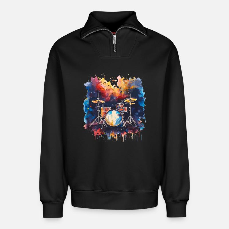Batterie Synthwave - Sweat unisexe décontracté en coton biologique à demi-zip – de SPREAD - noir