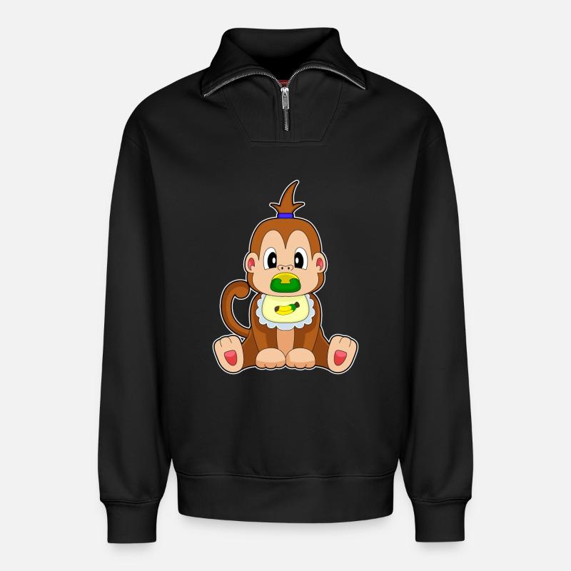Affe Banane Schnuller Lätzchen - Relaxed Unisex Organic Half Zip Sweatshirt – von SPREAD - Schwarz