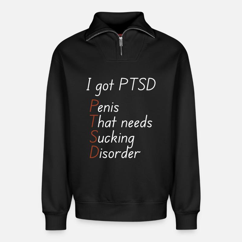 I got ptsd - Relaxed Unisex Organic Half Zip Sweatshirt – von SPREAD - Schwarz