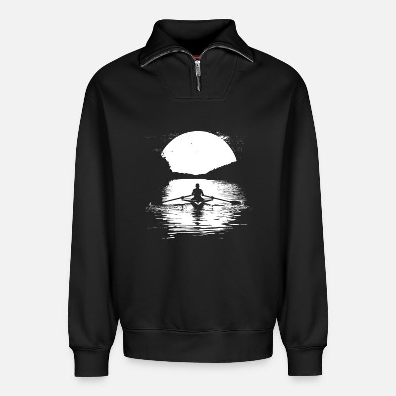 Graphismes d’aviron - Sweat unisexe décontracté en coton biologique à demi-zip – de SPREAD - noir