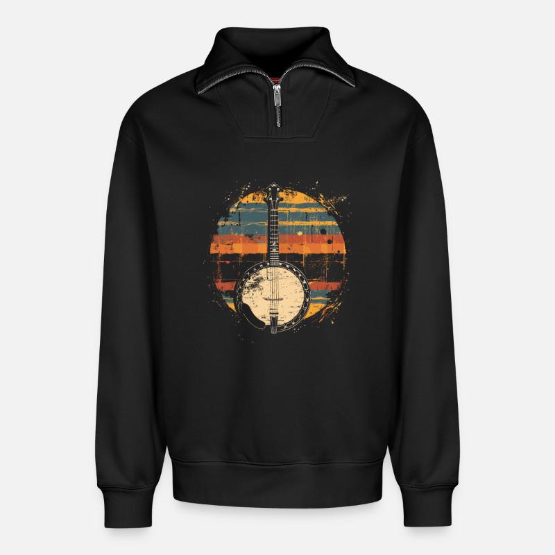 Banjo Synthwave - Sweat unisexe décontracté en coton biologique à demi-zip – de SPREAD - noir
