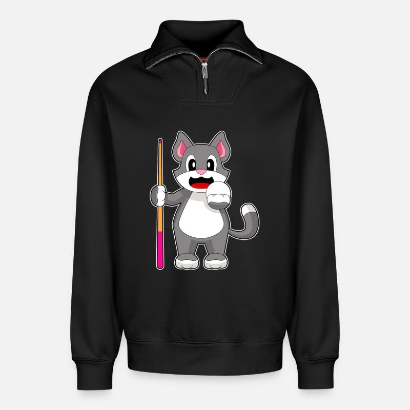 Katze Billiard Queue - Relaxed Unisex Organic Half Zip Sweatshirt – von SPREAD - Schwarz