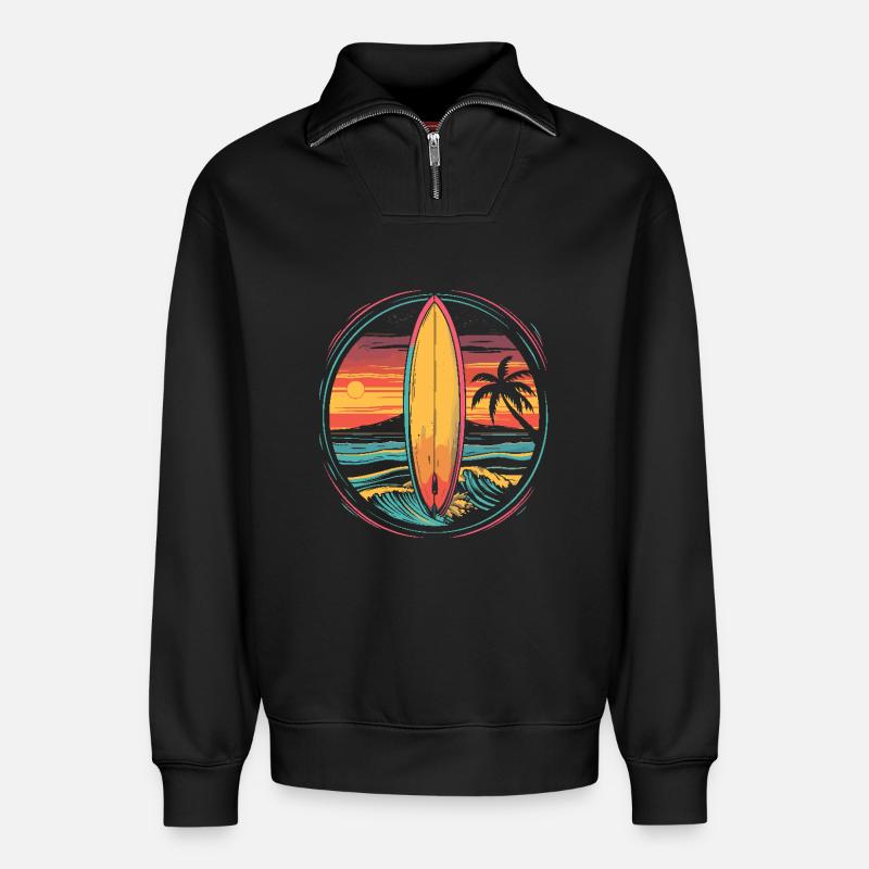 Surfen Artwork - Relaxed Unisex Organic Half Zip Sweatshirt – von SPREAD - Schwarz