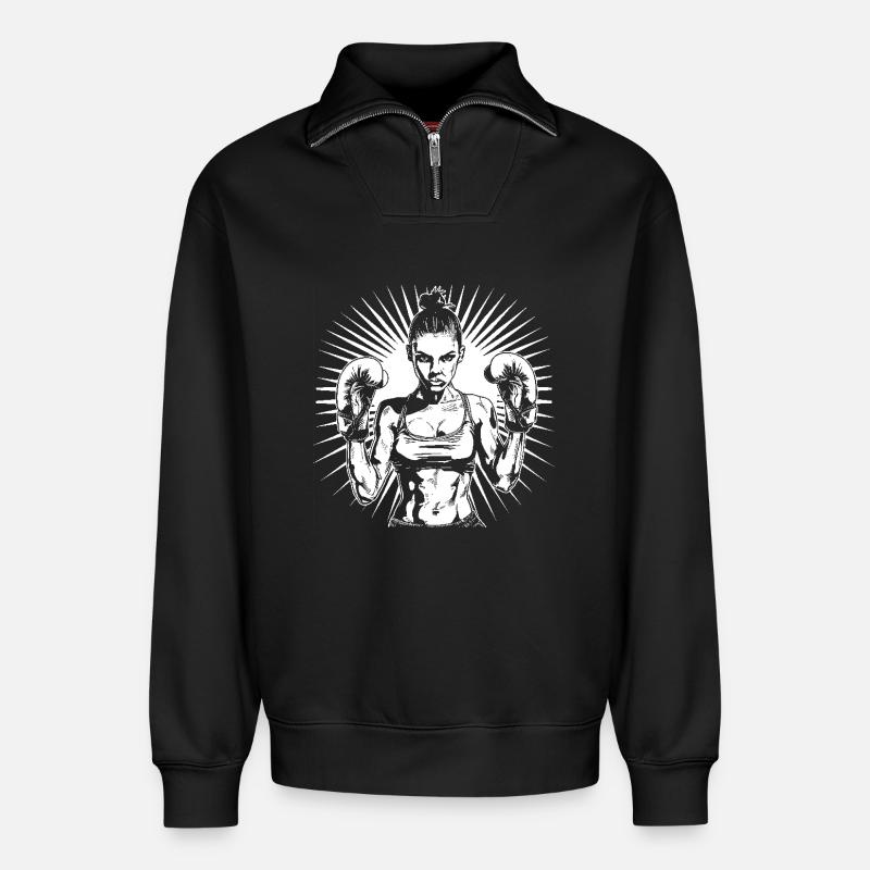 Weiblicher Boxer - Relaxed Unisex Organic Half Zip Sweatshirt – von SPREAD - Schwarz