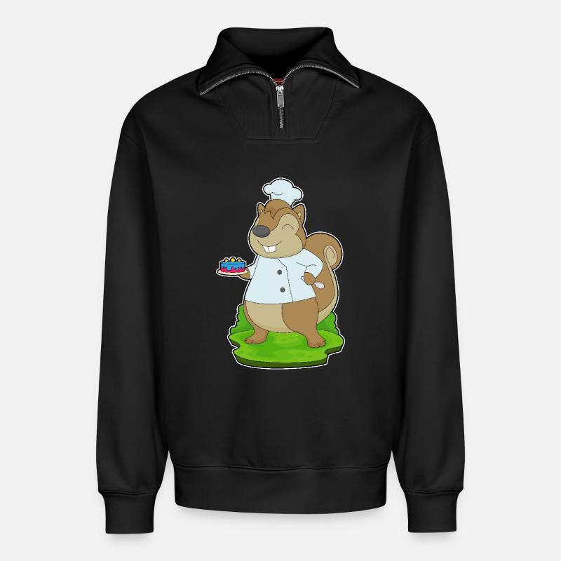 Squirrel Birthday Chef - Relaxed Unisex Organic Half Zip Sweatshirt – by SPREAD - black