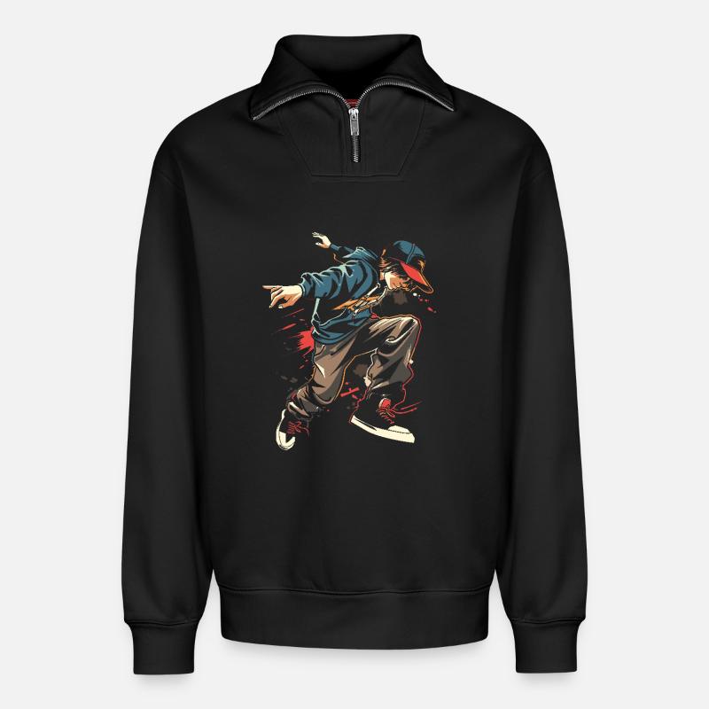 Breakdancer - Sweat unisexe décontracté en coton biologique à demi-zip – de SPREAD - noir