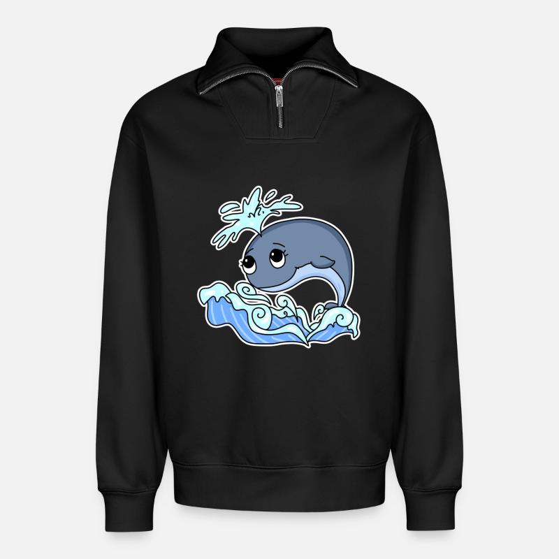 Wal tier Ozean Grafik - Relaxed Unisex Organic Half Zip Sweatshirt – von SPREAD - Schwarz