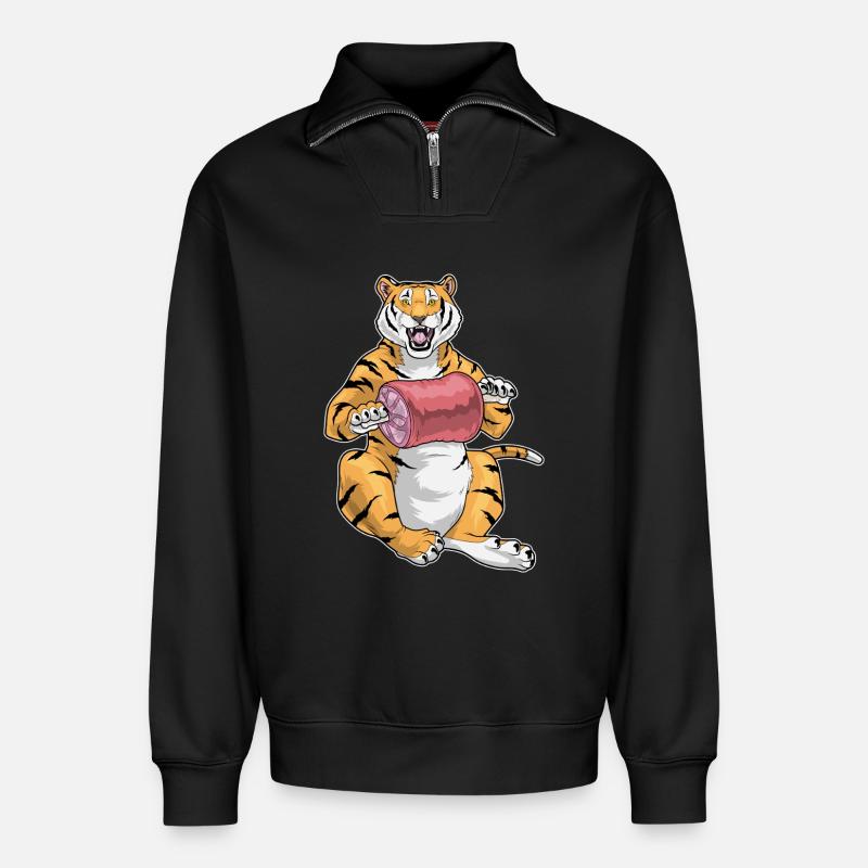 Tiger Fleisch - Relaxed Unisex Organic Half Zip Sweatshirt – von SPREAD - Schwarz
