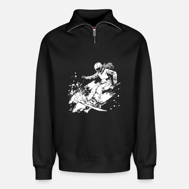 Snowboarderin - Relaxed Unisex Organic Half Zip Sweatshirt – von SPREAD - Schwarz